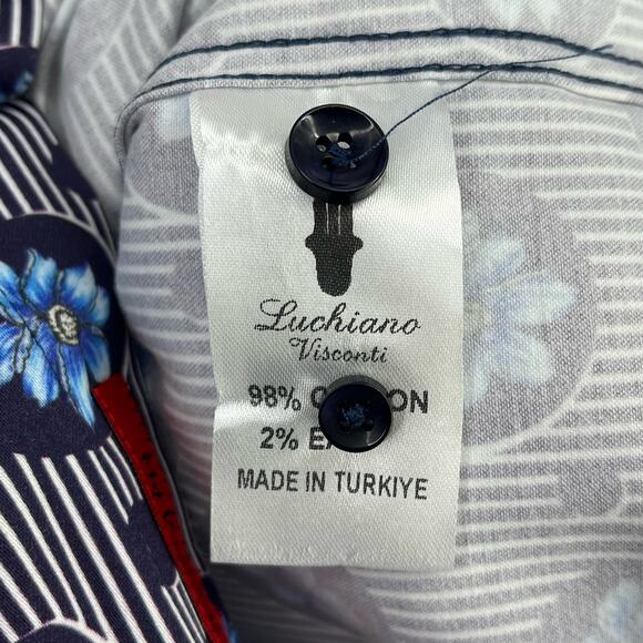 Luchiano Visconti Floral Stripe Print Button Front Dress Shirt Mens Size Small - Picture 7 of 7